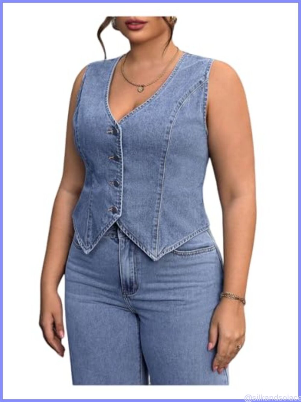 Women's Plus Size Denim Vest Jacket Sleeveless Button Up